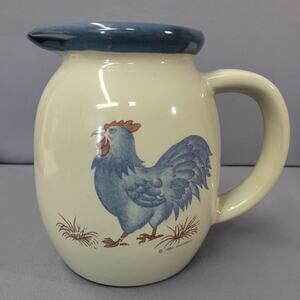 Vintage Rooster Farmhouse Vase Pitcher Jug 1983 Ceramic Handle 6" by Jacaman